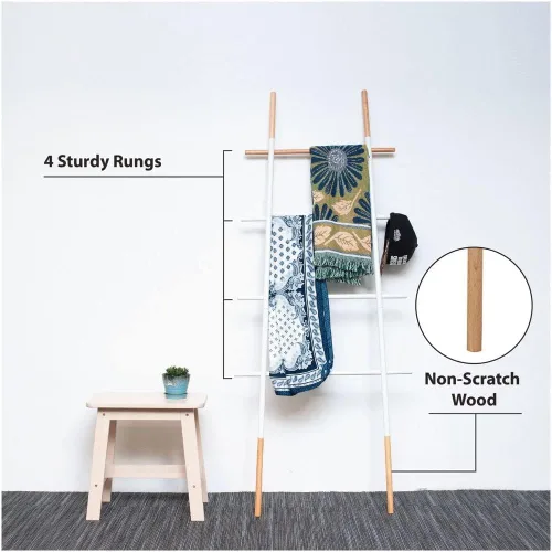 Vista 2 de Toallero independiente para escaleras, ahorro de espacio, madera antiarañazos, para uso doméstico, color blanco