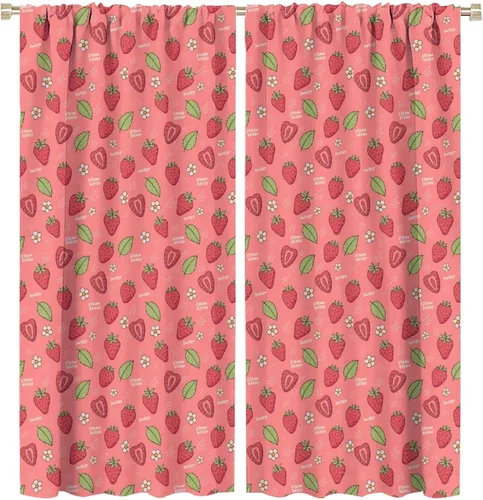 Vista 38 de Cortinas bohemias con diseño de fresas, bonitas cortinas bohemias con bolsillo para barra de fruta, tratamiento de ventana para cocina, sala