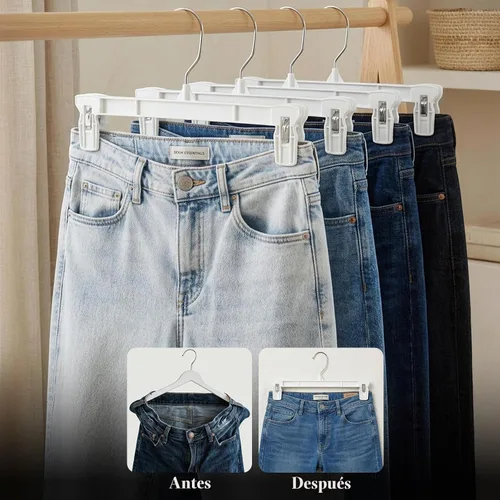 Vista 3 de Perchas para falda Smartor Perchero para pantalones con clips Disponible en paquetes de 10, 30, 60 Ahorro de espacio Duraderas Clips