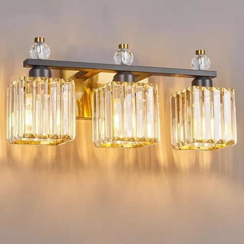 Vista 44 de Luces de Tocador de Baño de 3 Luces, Placado Negro, Modernas Luces de Tocador de Cristal para Baño, Luces de Tocador de Cristal para Usar Sobre