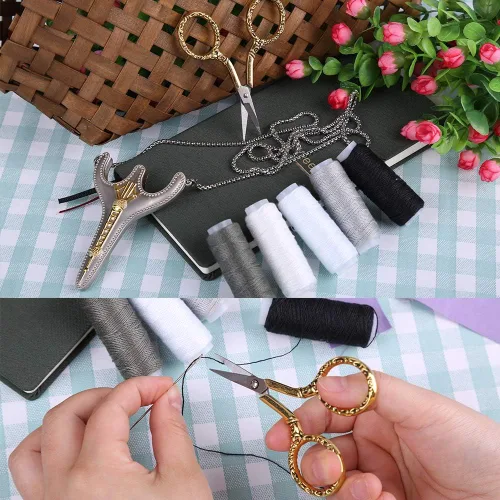 Vista 6 de BUTUZE Tijeras de bordado, exquisitas tijeras retro para coser, kit de costura de bordado de acero inoxidable para costura, corte, trabajo de arte