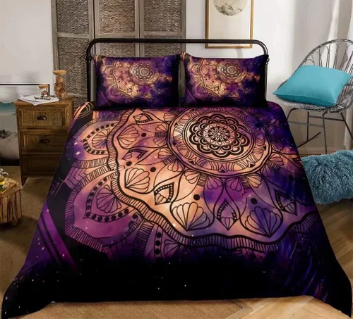 Vista 7 de Juego de funda de edredón de mandala bohemio, 3D, exótico, bohemio, elegante, estampado floral indio, lujoso, de microfibra suave, juego de ropa