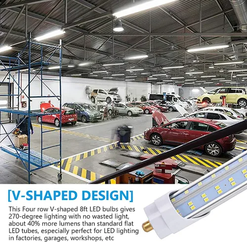 Vista 4 de 10 bombillas LED de 8 pies, luz diurna de 120 W, 19000 lm 5000 K, súper brillante, tubo de luces LED T8 T10 T12, luces LED FA8 de un solo pin