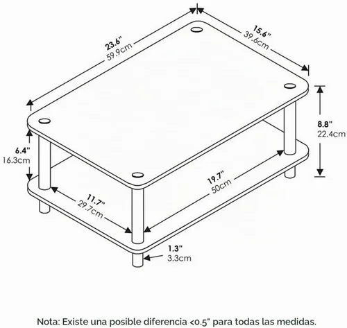 Vista 2 de Furinno JUST - Mesa auxiliar moderna de 2 niveles con estante abierto, mesa auxiliar de montaje sin herramientas, para sala de estar, dormitorio