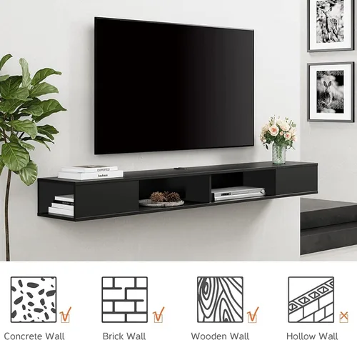 Vista 6 de WAMPAT Centro de entretenimiento flotante para TV de 80 pulgadas, soporte de TV montado en la pared con luz LED, estante de TV flotante debajo