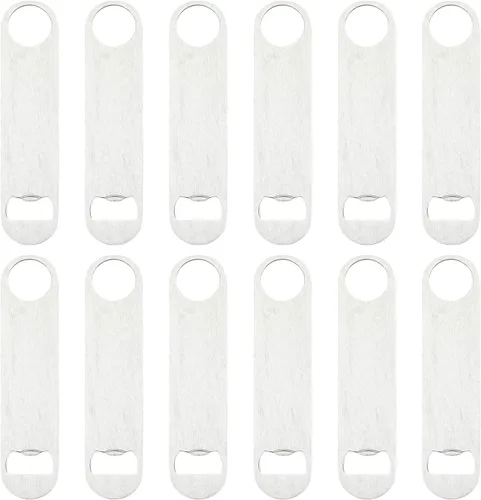 Vista 11 de 12 abridores de botellas planos de 3.5 x 1.18 pulgadas, abridor de botellas de cerveza de acero inoxidable negro, hoja de barra resistente, abridor