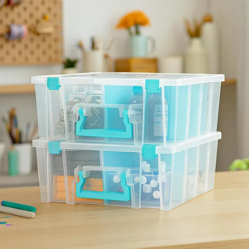 Vista 4 de ArtBin Super Satchel Caja de Compartimento Doble Profundo - Almacenamiento de Arte con 8 Compartimentos Extraíbles, Cierre Inteligente para Aqua