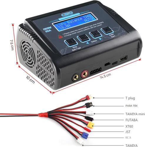 Vista 5 de Cargador de batería LiPo, cargador de batería RC de equilibrio rápido de 150W 10A Descargador para baterías LiPo/Li-ion/Life/LiHV de 1S-6S, 1-15S