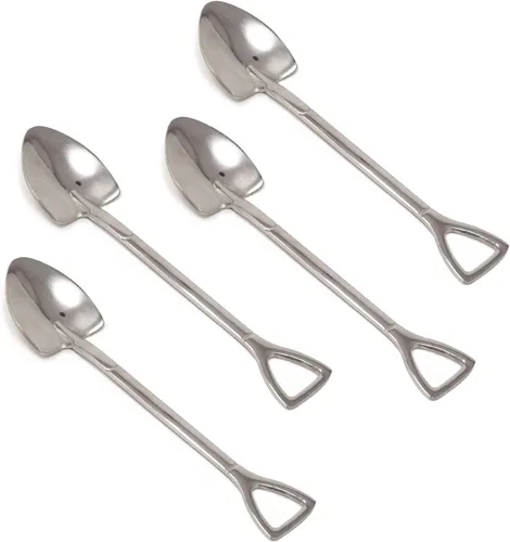 Vista 8 de Honbay 4 cucharas de postre de helado de café con forma de pala de oro de acero inoxidable para el hogar y fiesta (dorado) (negro)