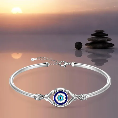 Vista 6 de Pulsera contra el mal de ojo para mujer, de plata de ley griega, turca, azul, pulsera ajustable con protección de buena suerte, joyería de oro