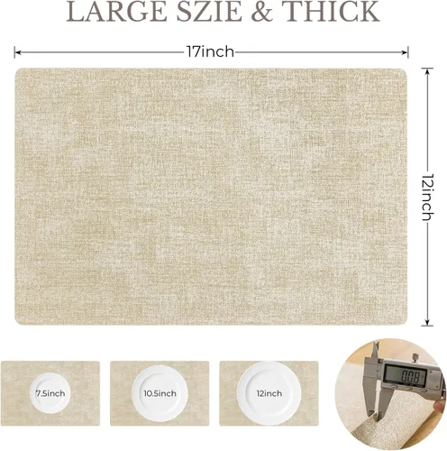 Vista 6 de Romanstile Juego de 4 manteles individuales de piel sintética, color beige