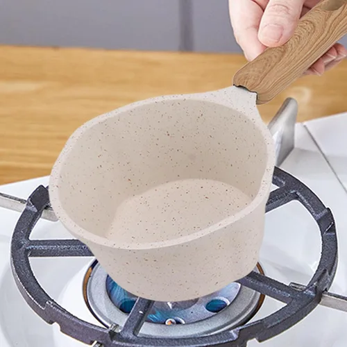 Vista 2 de Sartén antiadherente con boquilla para verter, olla de leche pequeña, fácil de usar, fondo plano blanco, multimini, juego multiusos para la cocina