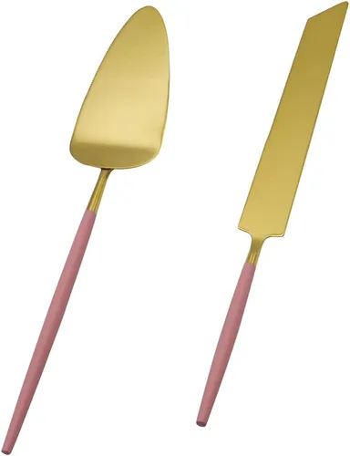 Vista 13 de Koyal Wholesale Juego de cuchillo y servidor para pastel de boda burdeos, cortador de pasteles y servidor con mango dorado para novia y novio, juego