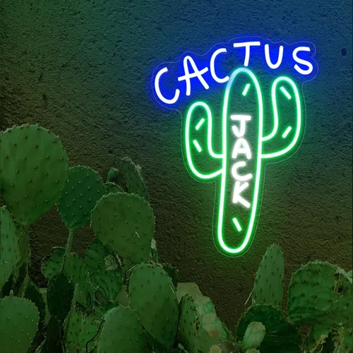 Vista 2 de Letrero de neón Cactus Jack - Letreros de neón LED con atenuación para decoración de pared 15.7 X 11.8 pulgadas, luces de neón de color alimentadas