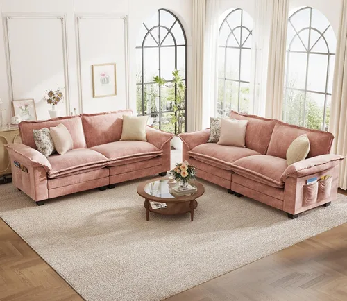 Vista 24 de KKL Sofá Seccional Modular de 89 Pulgadas, Sofá de Amor de 2 Asientos Sofá Nube con Asiento Profundo, Sofás Seccionales de Chenilla para Sala