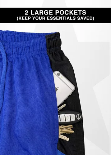 Vista 4 de Pantalones cortos de baloncesto para hombre con bolsillos, pantalones cortos de entrenamiento de gimnasio para hombre, paquete de 4