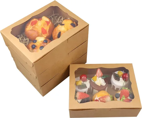 Vista 9 de 20 cajas de panadería marrón de 8 x 6 x 2.5 pulgadas con ventana, cajas de galletas, cajas de dulces, cajas de postre, cajas de donas, cajas