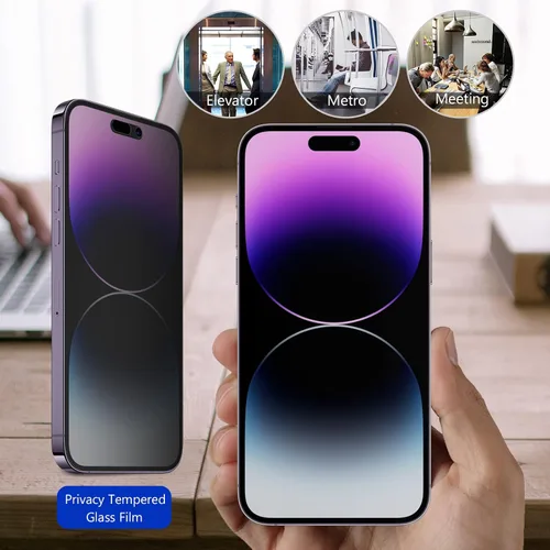 Vista 8 de ProCase Paquete de 2 protectores de pantalla de privacidad para iPhone 14 Pro Max 9H Anti Spy Dark Tempered Glass Screen Film Guard for iPhone 14