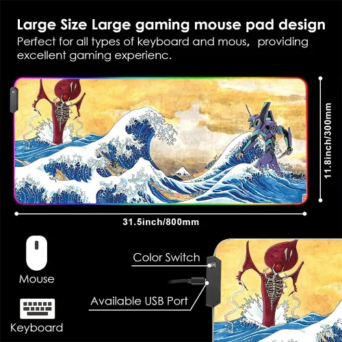 Vista 2 de Envysun Alfombrilla de mouse RGB para juegos, alfombrilla de mouse grande extendida con 10 modos de iluminación, 2 niveles de brillo, almohadilla