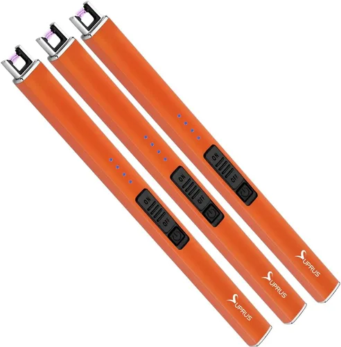 Vista 12 de SUPRUS Encendedor fluorescente que brilla en la oscuridad, encendedor eléctrico de velas, encendedor de arco USB recargable con bloqueo