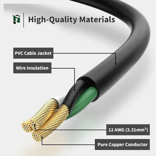 Vista 4 de PLUGTUL Cable de extensión de 20 amperios de 50 pies Cable de extensión resistente NEMA 5-20, extremo iluminado, calibre 12, SJTW, 20AMP 125V