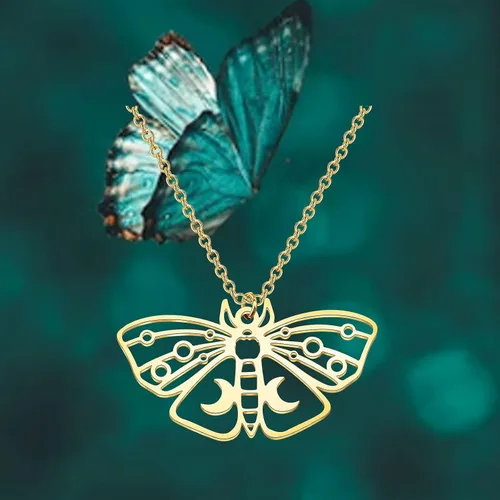 Vista 6 de Colgante de luna creciente, dije de polilla dorada, dije de mariposa