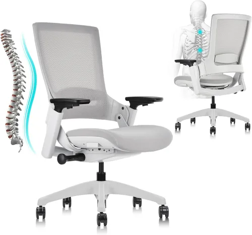 Vista 16 de CLATINA - Silla ejecutiva ergonómica giratoria, con reposabrazos 3D de altura ajustable y respaldo lumbar, tapizada, ideal para hacer trabajos