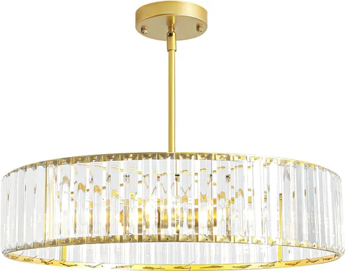 Vista 25 de Candelabro pequeño de cristal dorado, lámpara moderna de 3 luces para comedor sobre la mesa, accesorio de iluminación redondo para pasillo