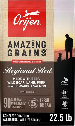 Vista 15 de ORIJEN Amazing Grains Comida seca para perros con alto contenido de proteínas Fit & Trim Recipe Bolsa de 4 libras WHOLEPREY Ingredients, Made in
