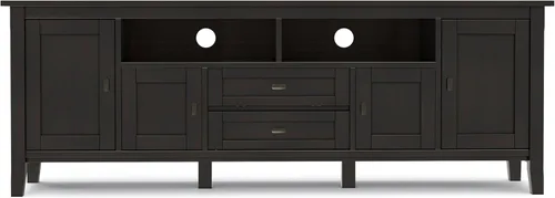 Vista 4 de SIMPLIHOME Warm Shaker - Soporte de TV de madera maciza de 72 pulgadas de ancho, color marrón dorado claro Marrón (Hickory Brown)