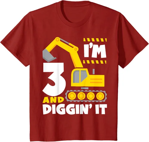 Vista 6 de Kids I'm 3 and Diggin It - Camiseta para niños con diseño de excavadora de construcción, Negro