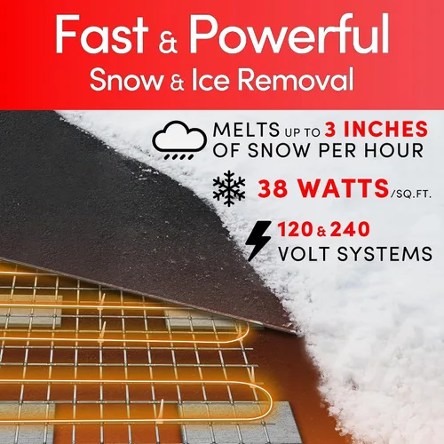 Vista 2 de Cable subterráneo eléctrico para derretir nieve y hielo de 43 pies, cubre 14 pies cuadrados a hasta 38 vatios/pies cuadrados, 120 V - Entradas