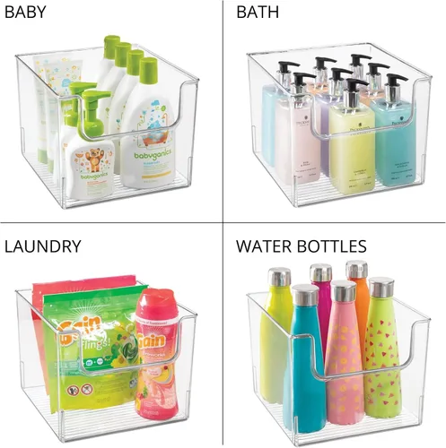 Vista 7 de mDesign Juego de 4 bandejas de almacenamiento de cocina abiertas para almacenamiento de alimentos de plástico, ideal para armarios de cocina o como