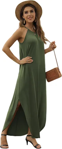Vista 3 de GRECERELLE Vestido largo sin mangas para mujer, holgado, casual, con abertura lateral, maxi vestidos