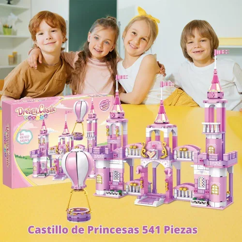 Vista 6 de Juguetes de bloques de construcción de castillo de princesa para niñas, 541 piezas, castillo multiforma, globo aerostático, juguetes para niñas