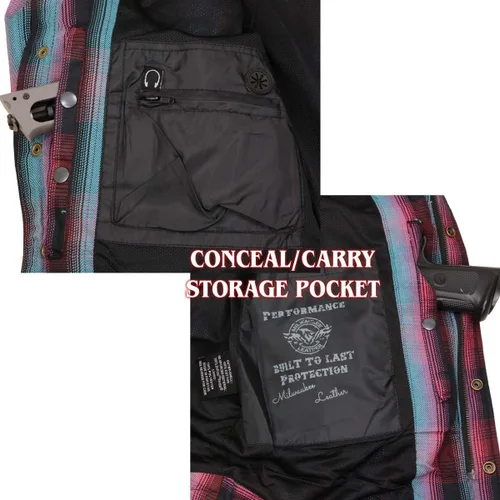 Vista 8 de Milwaukee Leather MPM1654 Men's Plaid Flannel Biker Shirt with CE Approved Armor - Reinforced w/Aramid Fiber