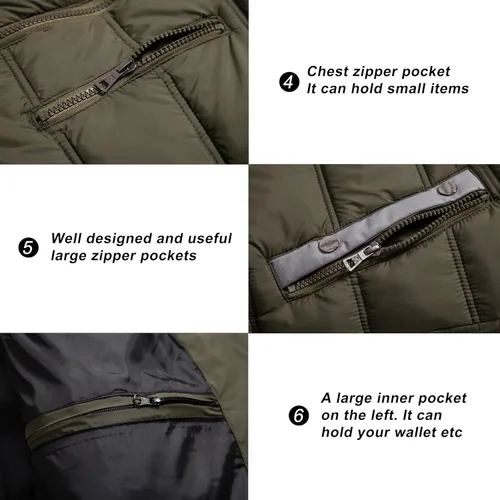 Vista 4 de VtuAOL Chaleco acolchado para hombre, chaleco acolchado con capucha para exteriores, chaleco grueso softshell para viajes, senderismo