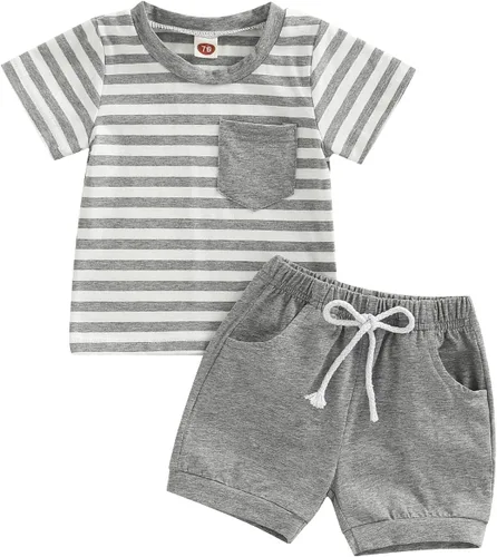 Vista 15 de Conjunto de ropa casual de manga corta con botones y pantalones cortos de lino para bebés y niños pequeños