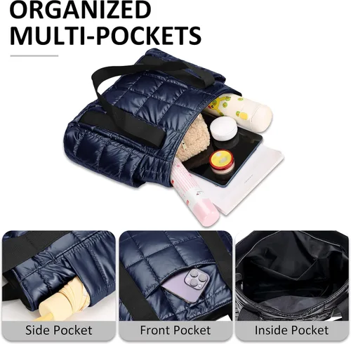 Vista 6 de Bolsa de mano acolchada para mujer, bolsa de hombro acolchada, grande, de algodón, suave y acolchada