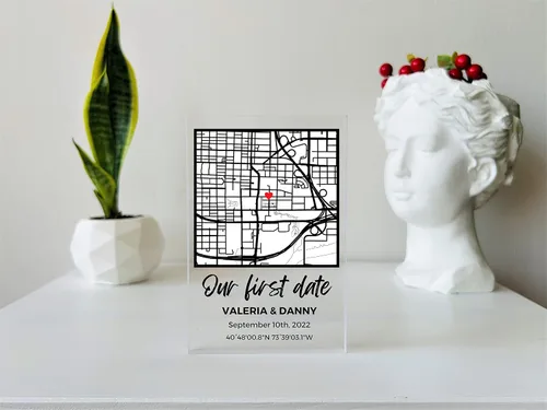 Vista 3 de NEXT DAY SHIP - Bloque de mapa personalizado para la primera cita, mapa de parejas, donde comenzó todo, regalo para ella, placa acrílica, ubicación