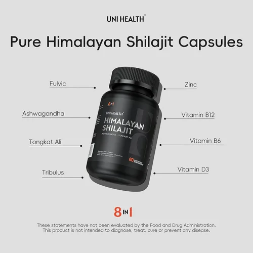 Vista 3 de UniHealth® Shilajit del Himalaya para hombres y mujeres – Tongkat Ali, Ashwagandha, ácido fúlvico, zinc, B6, B12, D3 para hombres – Suplemento puro