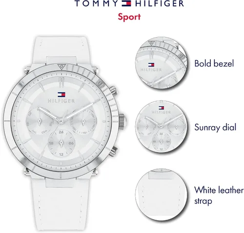 Vista 4 de Tommy Hilfiger Qtz Multifunción de acero inoxidable y correa de cuero para mujer color blanco Modelo 1782352 Blanco Reloj de cuarzo