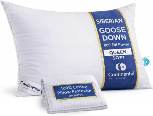 Vista 21 de Continental Bedding Almohada de plumón de ganso siberiano 800 relleno de plumón de ganso blanco, 400 hilos, 100% algodón, suave, media firme
