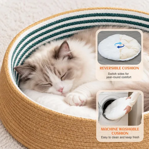 Vista 6 de PETKARAY Cama tejida a mano para gatos con cojín lavable para gatos