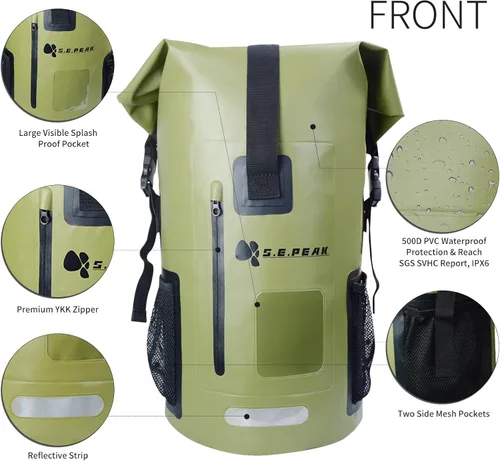 Vista 2 de SEPEAK - Mochila impermeable IPX6 de 35 L, con cierre enrollable, accesorios para kayak, artículos esenciales para camping, natación, playa, pesca