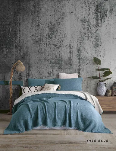 Vista 34 de Manta de gasa de algodón puro suave de 4 capas de 50 x 60 pulgadas, prelavada, sin flecos, manta de muselina ligera para uso multiusos y regalo Azul