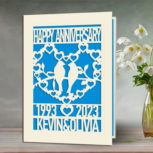 Vista 2 de EDSG Tarjeta de aniversario personalizada, regalo de boda, tarjetas cortadas de papel con cualquier nombre, fecha para mujeres, hombres, marido