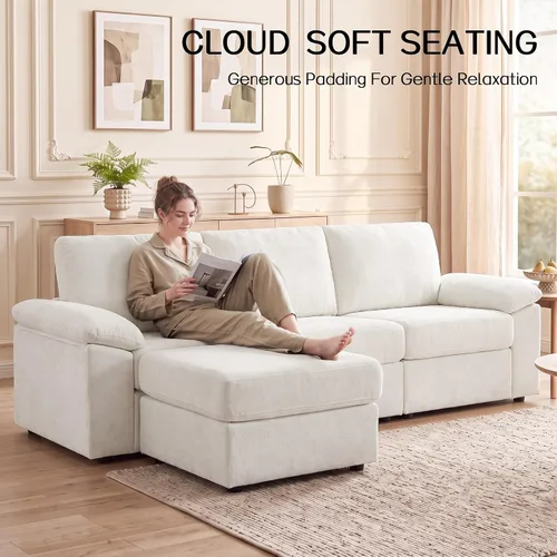 Vista 3 de Sofá de nube en forma de L de 101 pulgadas, sofá modular para sala de estar Beige