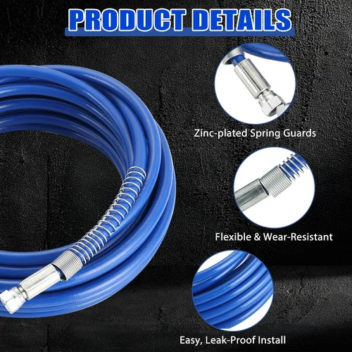 Vista 3 de MAOPINER Manguera pulverizadora de pintura sin aire de 1/4 de pulgada, 25 pies, azul, tubo de fibra flexible de alta presión de 3300 PSI, manguera
