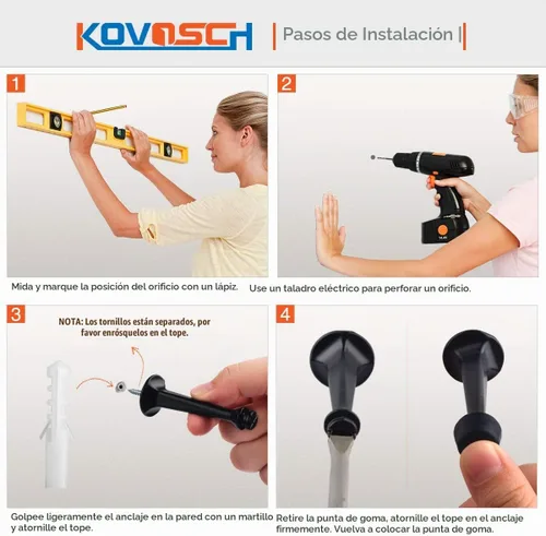 Vista 6 de Paquete de 2 topes rígidos sólidos para puerta, protectores de pared resistentes con puntas de goma suave, color negro